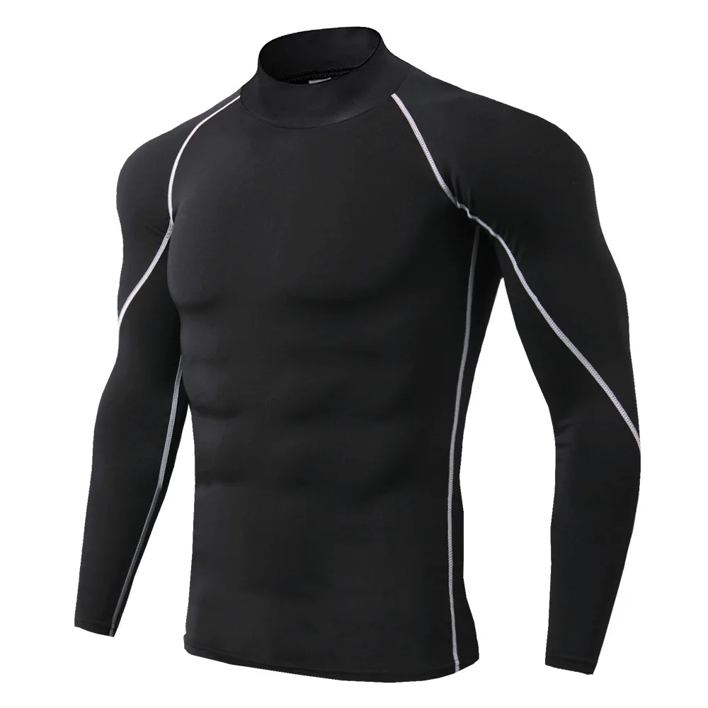 T-shirt CrossFit de compression manches longues noir à bandes blanches